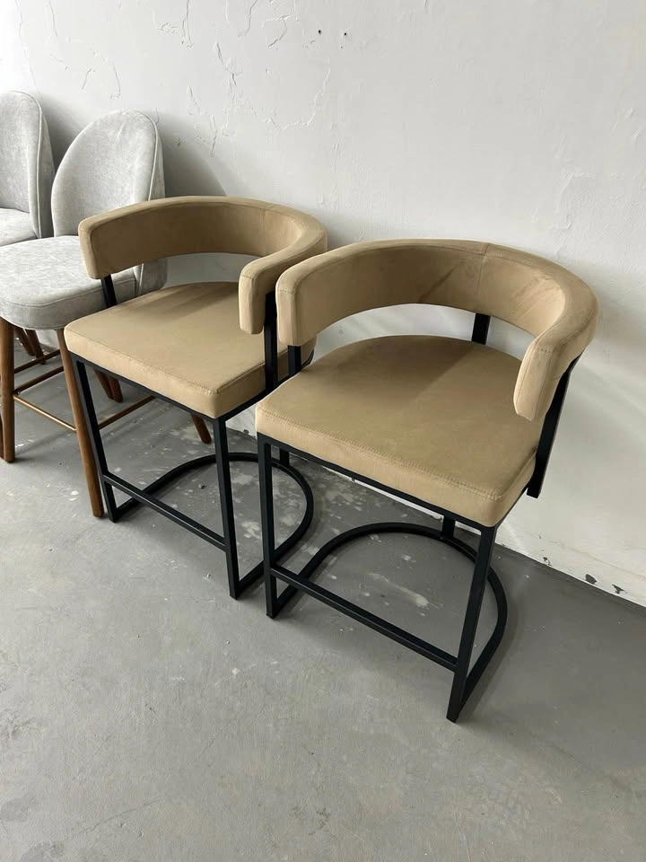 Brown Modern Velvet Bar Stools – Set of 2 - photo 4