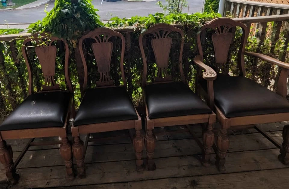 Vintage Wooden Dining Chairs w/ Leather Seats - Set of 4 - photo 2