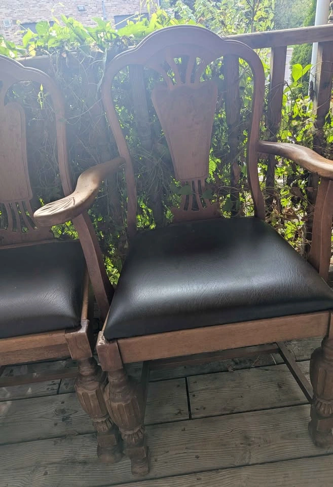 Vintage Wooden Dining Chairs w/ Leather Seats - Set of 4 - photo 3