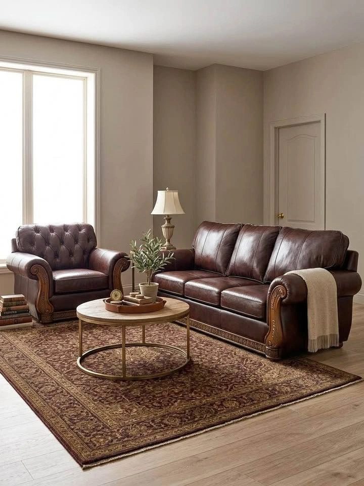 Dark Brown Genuine Leather Sofa