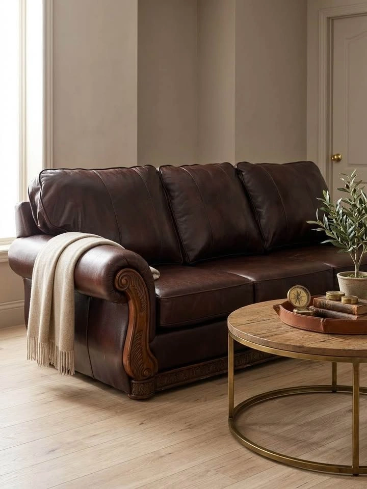 Dark Brown Genuine Leather Sofa - photo 2