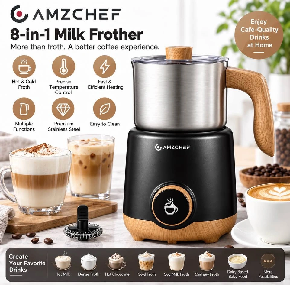 AMZCHEF 8-in-1 Electric Milk Frother & Warmer – 600mL - photo 2
