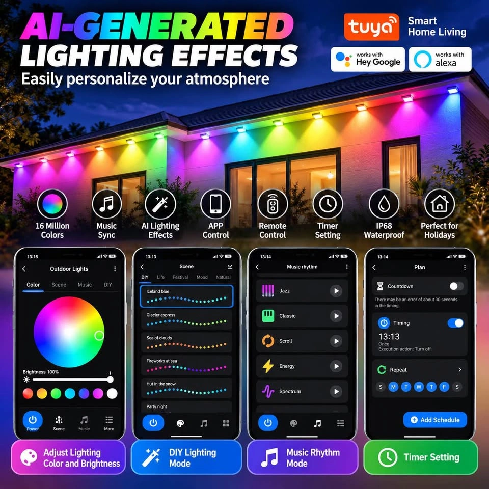 OKKMAX 100FT Permanent Outdoor Lights – Smart RGB+IC LED Lights - photo 2