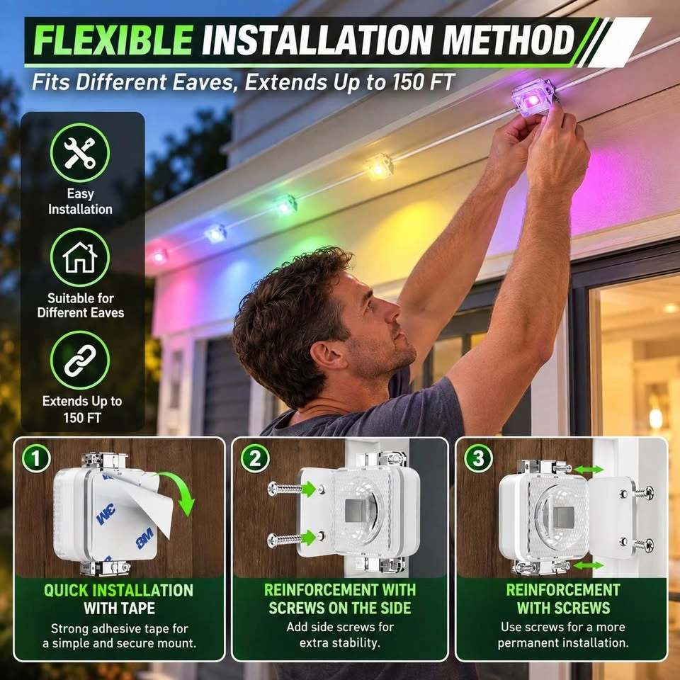 OKKMAX 100FT Permanent Outdoor Lights – Smart RGB+IC LED Lights - photo 3