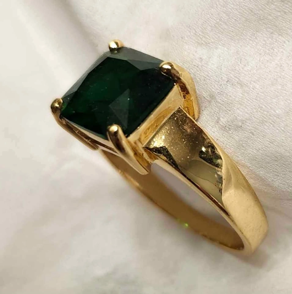 Faux Emerald Solitaire Ring 10k Plated Size 10 - photo 2