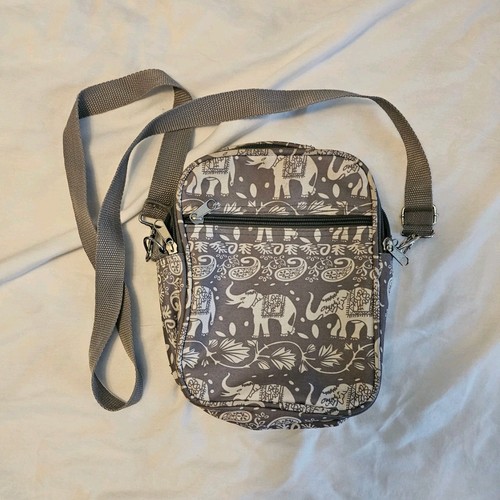 Gray Elephant Animal Print Small Crossbody Bag Adjustable Strap