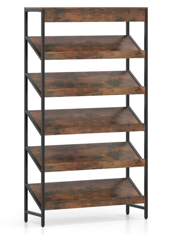 6-Tier Tall Freestanding Bookshelf Angled Shelves Home Office - photo 3