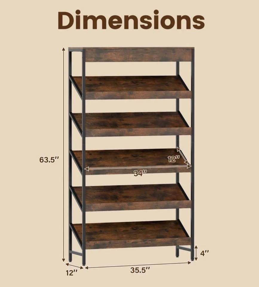 6-Tier Tall Freestanding Bookshelf Angled Shelves Home Office - photo 4