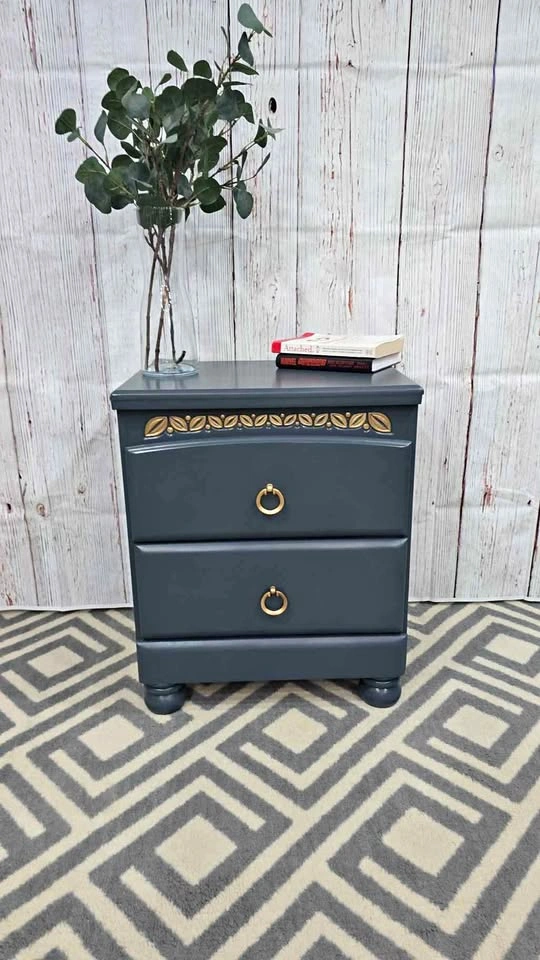 Blue 2-Drawer Nightstand with Gold Accents