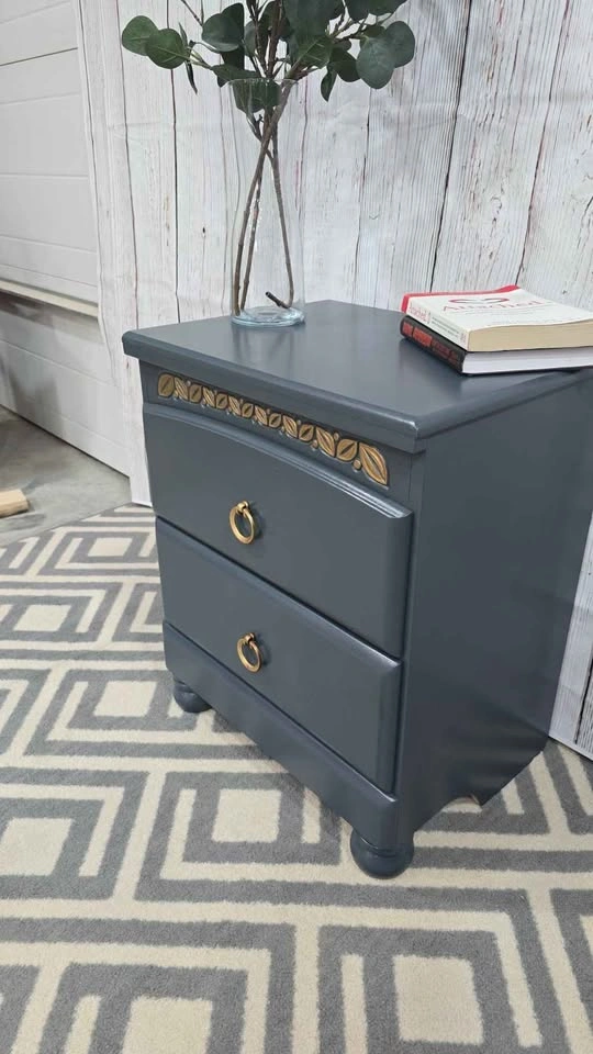 Blue 2-Drawer Nightstand with Gold Accents - photo 2