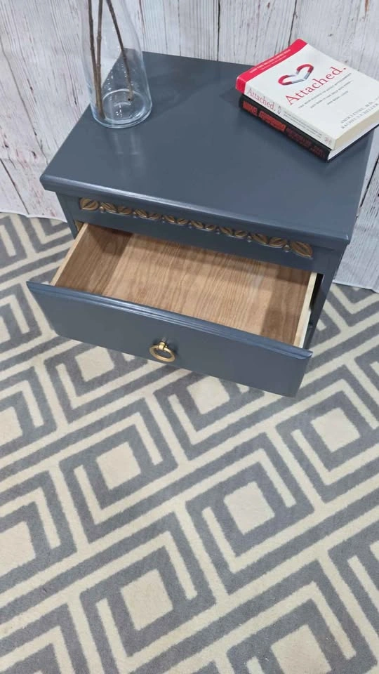 Blue 2-Drawer Nightstand with Gold Accents - photo 3