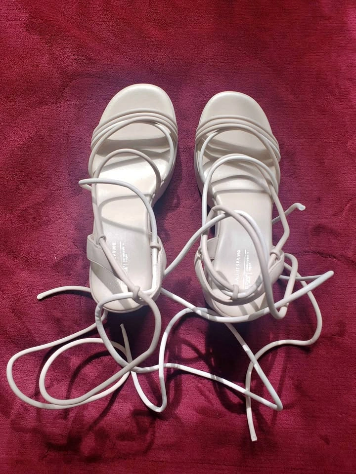 Call It Spring Beige Platform Lace-Up Sandals Size 8.5