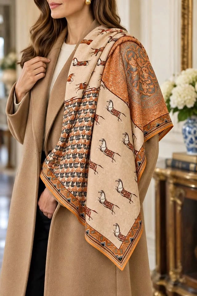Ladies DOUBLE SIDED Equestrian Wrap Silk 40%. & Wool 60%