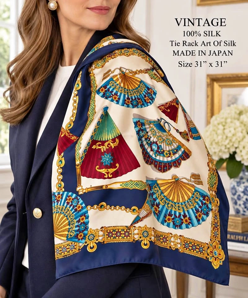 Ladies Scarf Vintage Tie Rack ART OF SILK 100% Silk MADE IN JAPA
