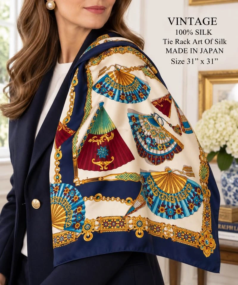 Ladies Scarf Vintage Tie Rack ART OF SILK 100% Silk MADE IN JAPA - photo 2