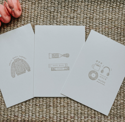 Set of 3 Hand Stamped ACEO Art Cards 2.5x3.5 Miniature Art - photo 2