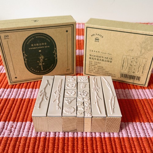 Mr. Paper Wooden Rubber Stamp Set – 20pc Floral & Branch Design - photo 3