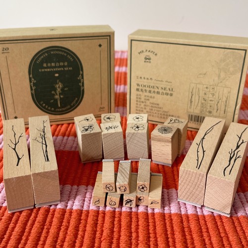 Mr. Paper Wooden Rubber Stamp Set – 20pc Floral & Branch Design - photo 5
