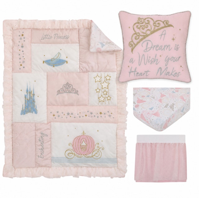 Disney Cinderella 4 Piece Bedding Fits Both Crib & Toddler Beds