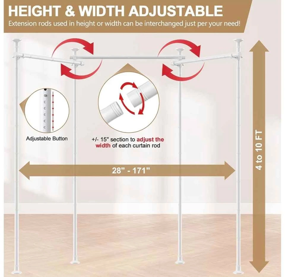 Adjustable Room Divider Curtain Rod (28-171in W, 4-10ft H) - photo 2