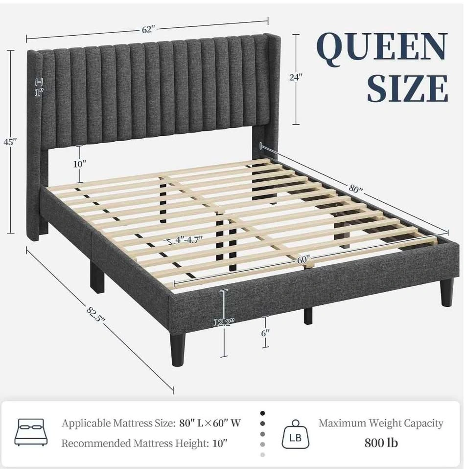 Yaheetech Queen Bed Upholstered Bed Frame with Wing Edge - photo 3