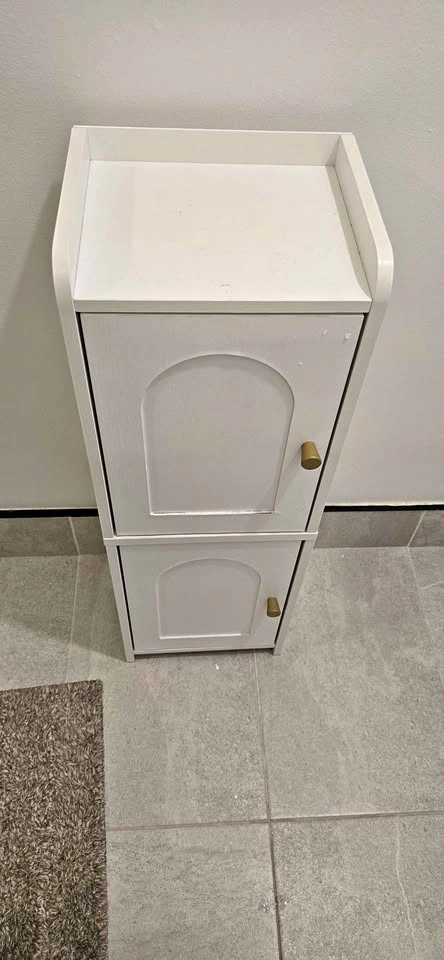 White Slim Bathroom Storage Cabinet with Arched Doors