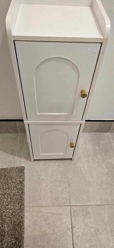White Slim Bathroom Storage Cabinet with Arched Doors - photo 3