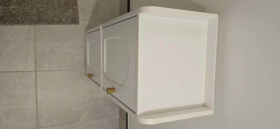 White Slim Bathroom Storage Cabinet with Arched Doors - photo 4