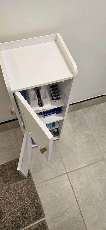 White Slim Bathroom Storage Cabinet with Arched Doors - photo 5