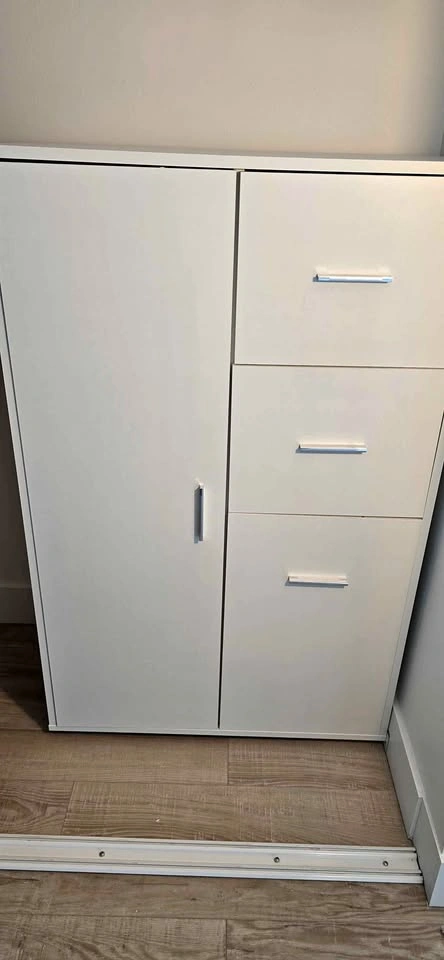 White Storage Cabinet with 2 Drawers and 2 Doors