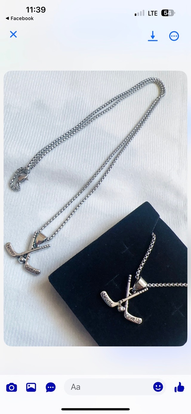 Hockey Sticks Necklace: "Never Give Up" Sports Jewelry Gift