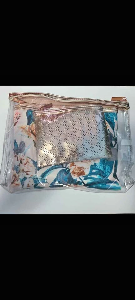 Primark 3-Piece Floral and Metallic Cosmetic Bag Set