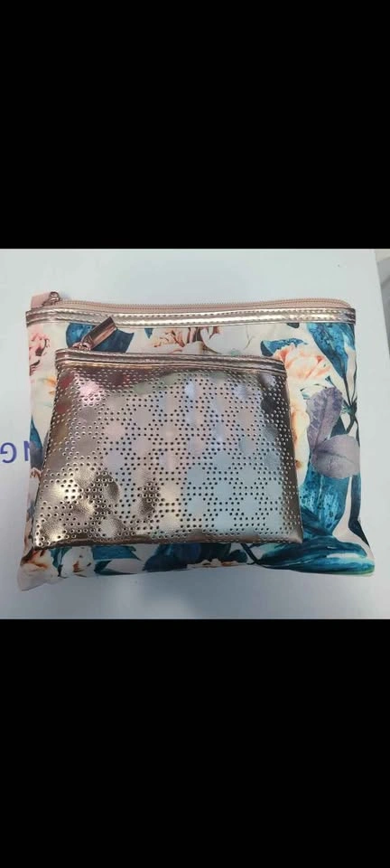 Primark 3-Piece Floral and Metallic Cosmetic Bag Set - photo 2