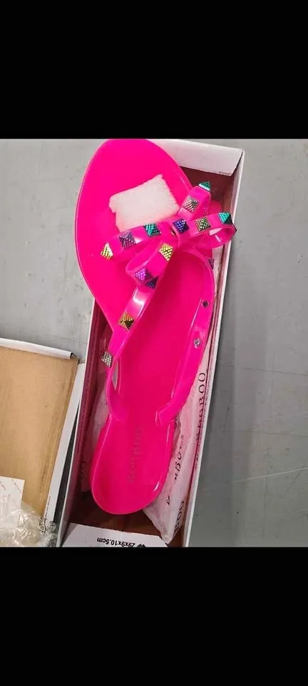 Bamboo Hot Pink Studded Jelly Sandals