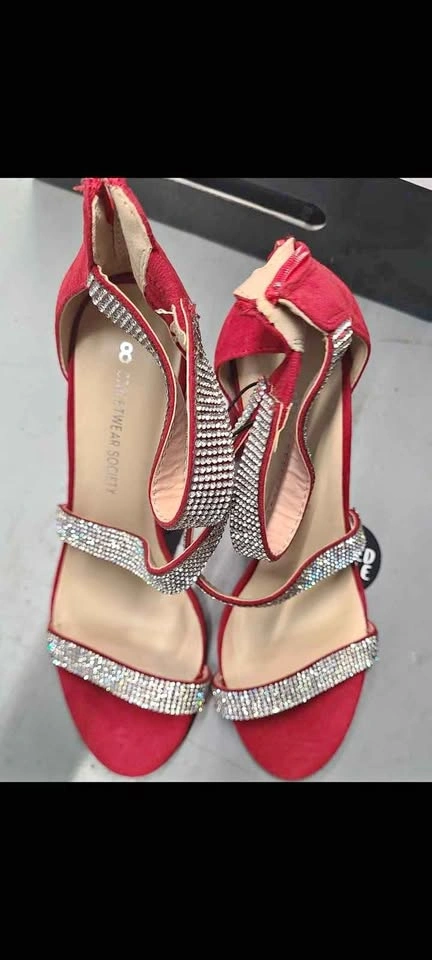 Streetwear Society Red Rhinestone Block Heels Size 8