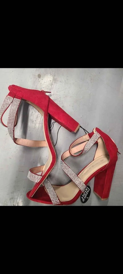 Streetwear Society Red Rhinestone Block Heels Size 8 - photo 2