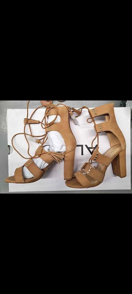 Aldo Cognac Brown Leather Suede Gladiator Lace-Up Heeled Sandals