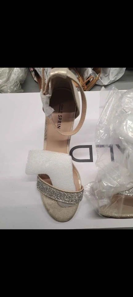 Call It Spring Gold Rhinestone Block Heel Sandals Size 8 - photo 2