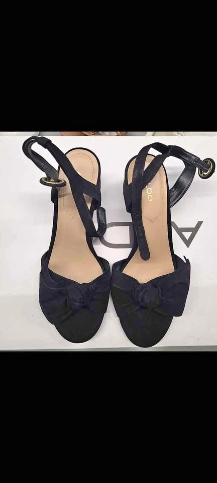 Aldo Black Bow Block Heel Sandals