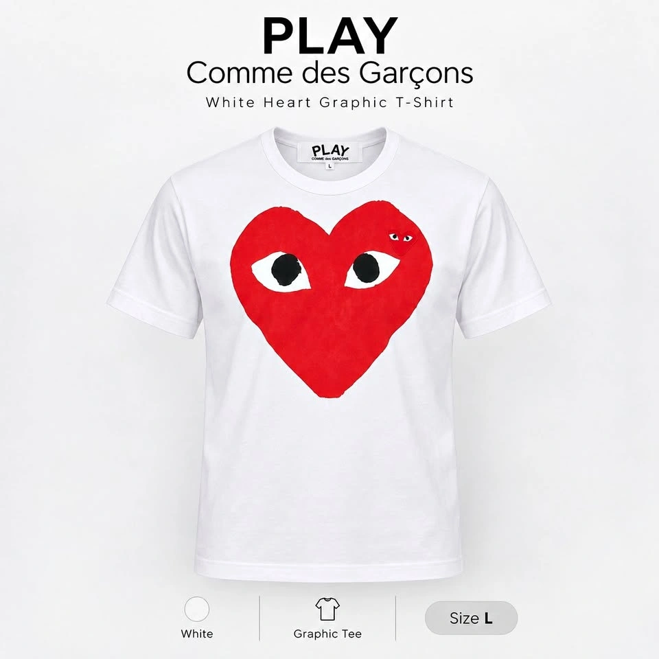 PLAY Comme des Garçons White Heart Graphic T-Shirt Size L