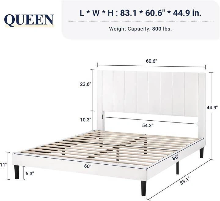 New White Upholstered Queen Platform Bed Frame - photo 4