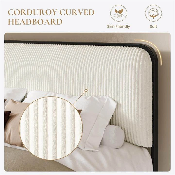 New Queen Corduroy Curved Headboard Metal Bed Frame - photo 2