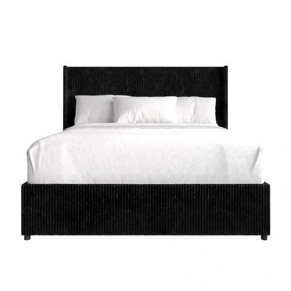 Black Ribbed Upholstered Queen Platform Bed - photo 2