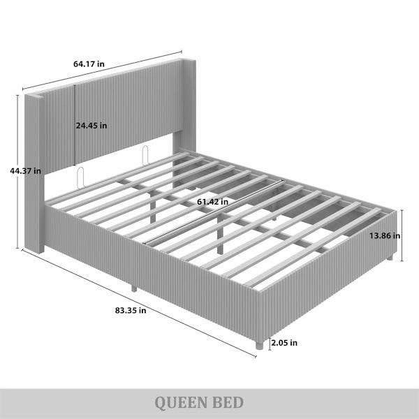 Black Ribbed Upholstered Queen Platform Bed - photo 3