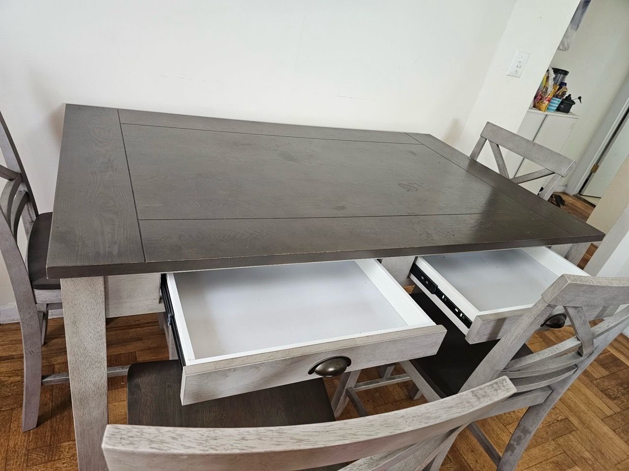 Solid Counter-Height Dining Set w/ 4 Storage Drawers & 4 Chairs - photo 2