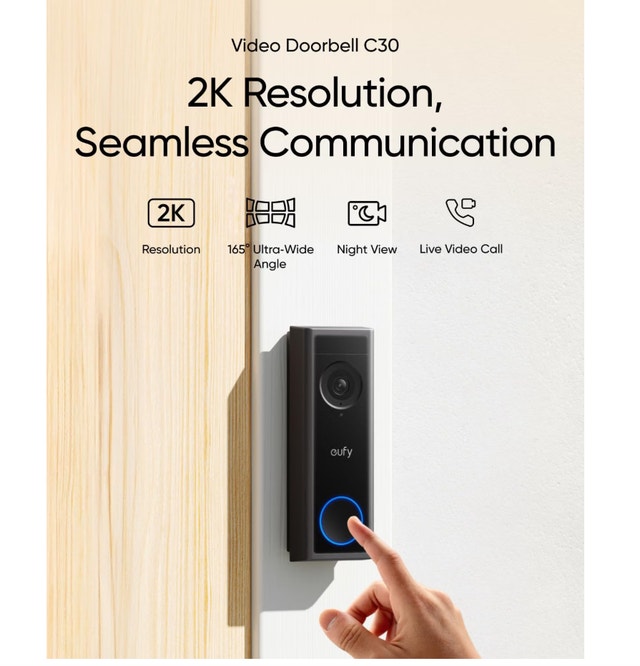 eufy Video Doorbell C30, Battery Powered, 2K FHD, 16:9 Expanded - photo 2