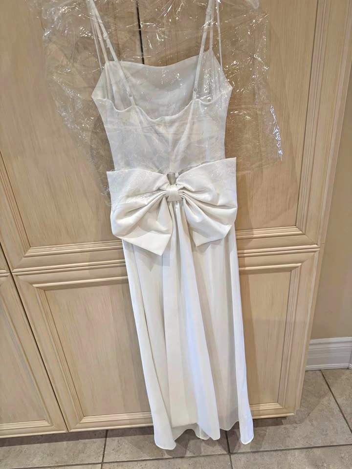 Peek Inside White Cowl Neck Maxi Dress with Back Bow Size S