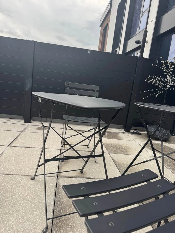 Black Outdoor Patio Bistro Set – 2 Tables + 4 Folding Chairs - photo 2