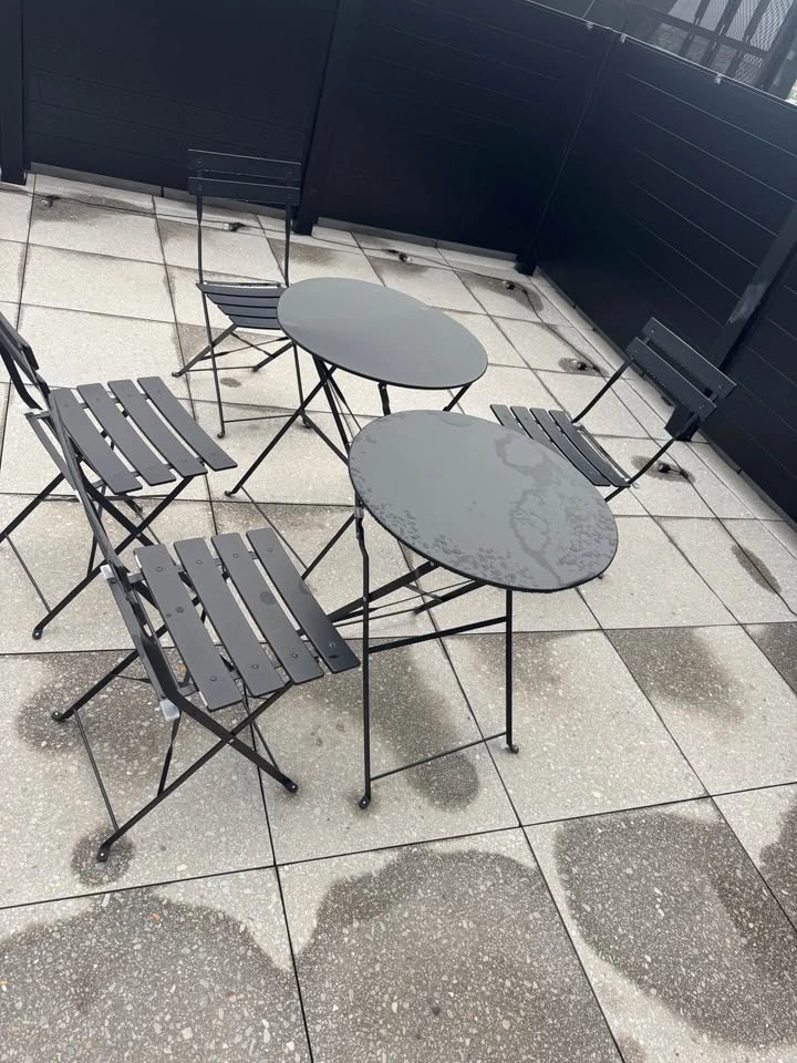 Black Outdoor Patio Bistro Set – 2 Tables + 4 Folding Chairs - photo 3