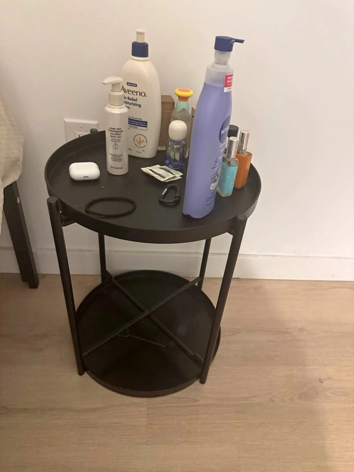 Black 2-tier metal round tray-top side table